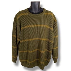 XL PG Field Green Academia Knit Sweater Long Sleeve Stripes Mens Outdoor